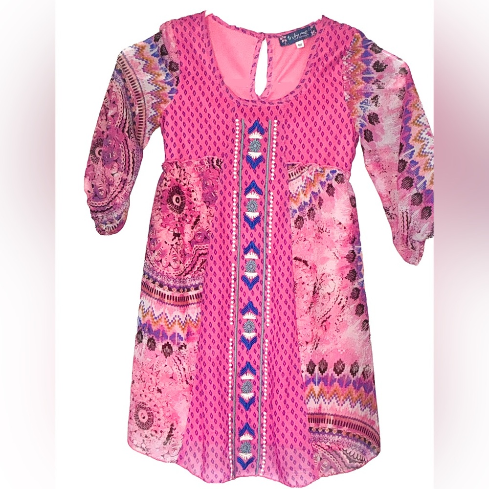 Girls’ Boho-Chic Pink Dress – Size 6x
